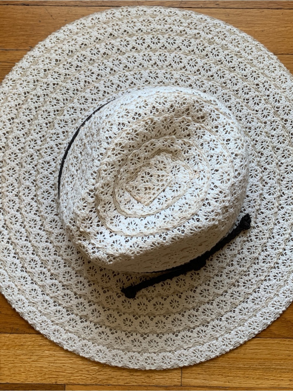 Free People Cream Crochet Wide-Brim Sun Hat packable OS Boho